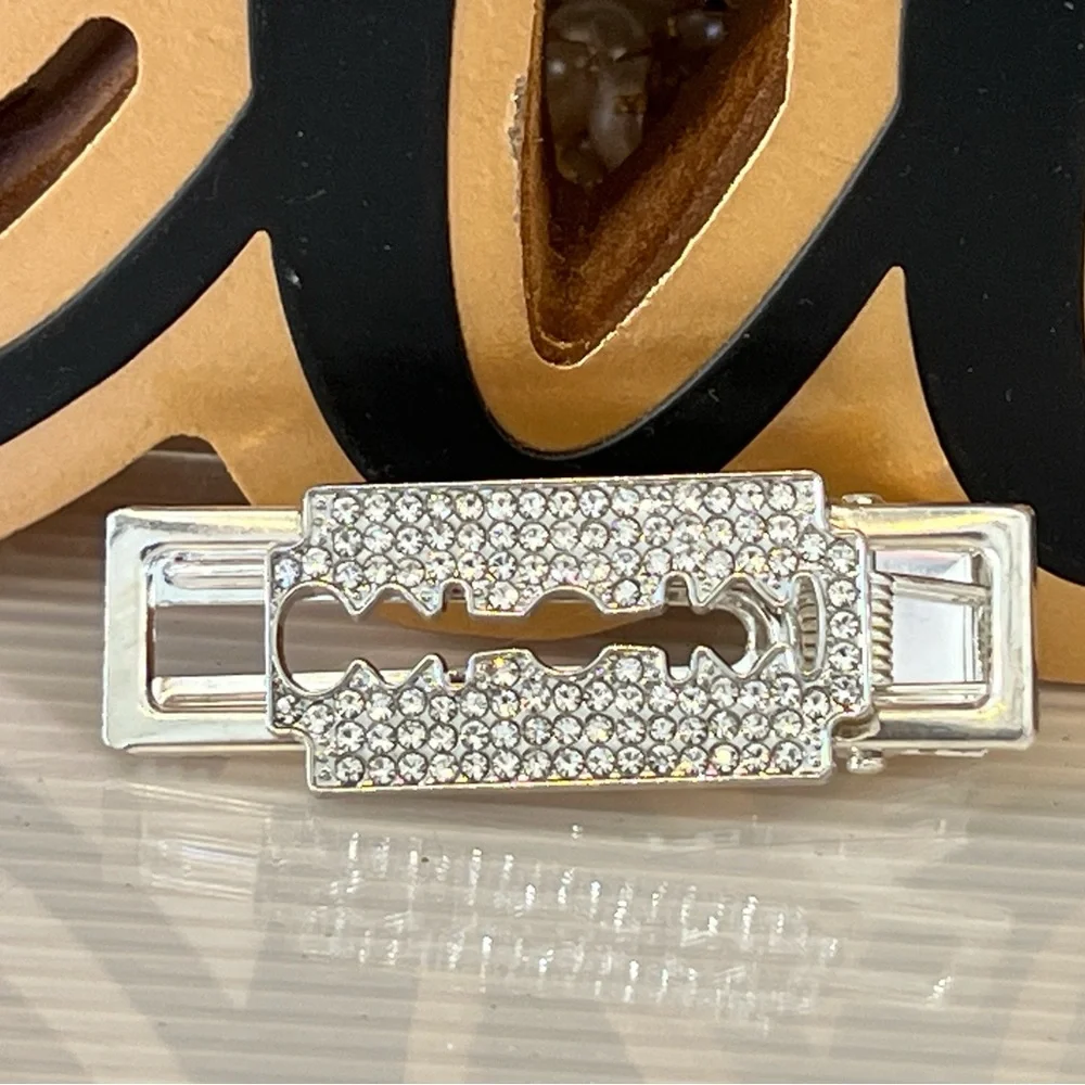 New Razor Blade Rhinestone Hair Clip - Picture 3 of 10